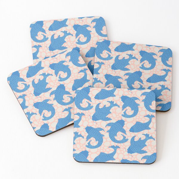 Item preview, KOI Japanese Fish Garden Pond with Pebbles in Blue White Blush Orange - UnBlink Studio by Jackie Tahara designed and sold by Jackie Tahara of UnBlink Studio.