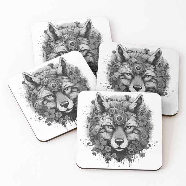 Item preview, Black and White Cyber Wolf with Cyber-Flowers for Cyber-Gangsters designed and sold by NapNapSleeper.