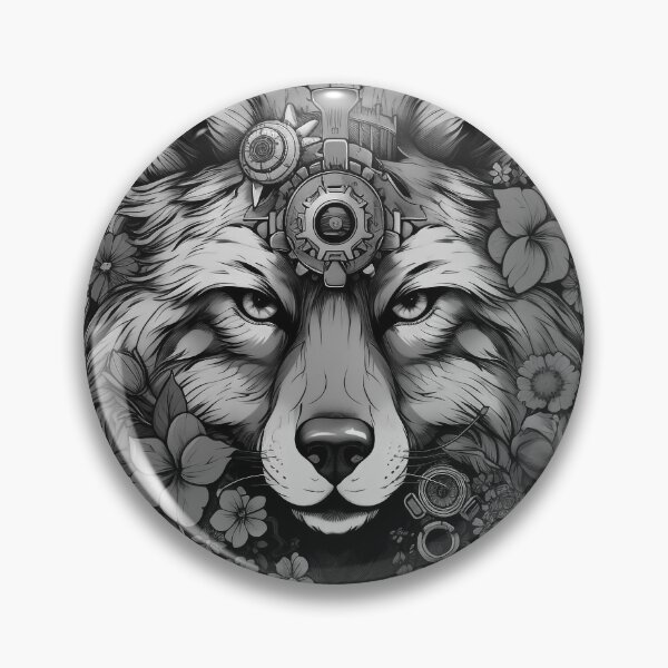 Item preview, Black and White Cyber Wolf with Cyber-Flowers for Cyber-Gangsters designed and sold by NapNapSleeper.