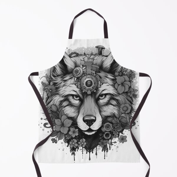 Item preview, Black and White Cyber Wolf with Cyber-Flowers for Cyber-Gangsters designed and sold by NapNapSleeper.
