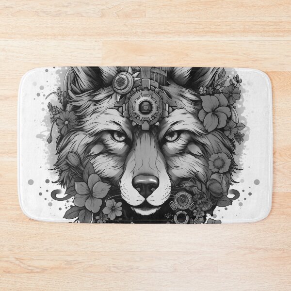 Item preview, Black and White Cyber Wolf with Cyber-Flowers for Cyber-Gangsters designed and sold by NapNapSleeper.