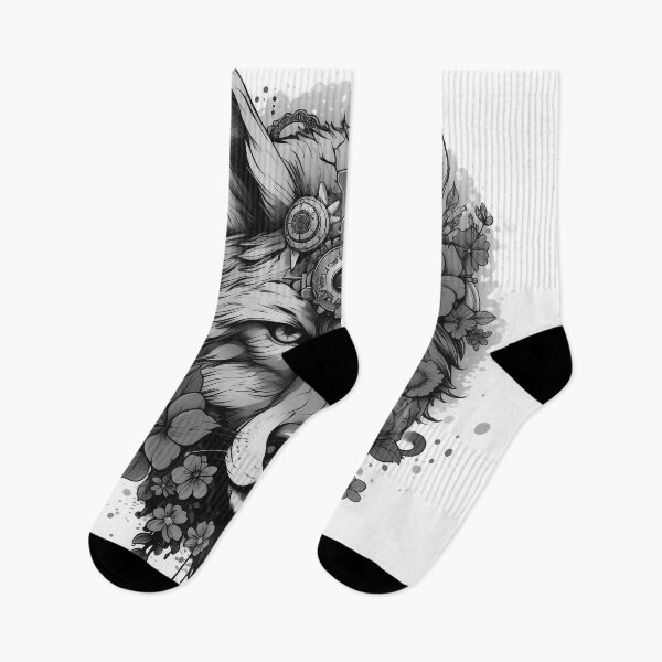 Item preview, Black and White Cyber Wolf with Cyber-Flowers for Cyber-Gangsters designed and sold by NapNapSleeper.