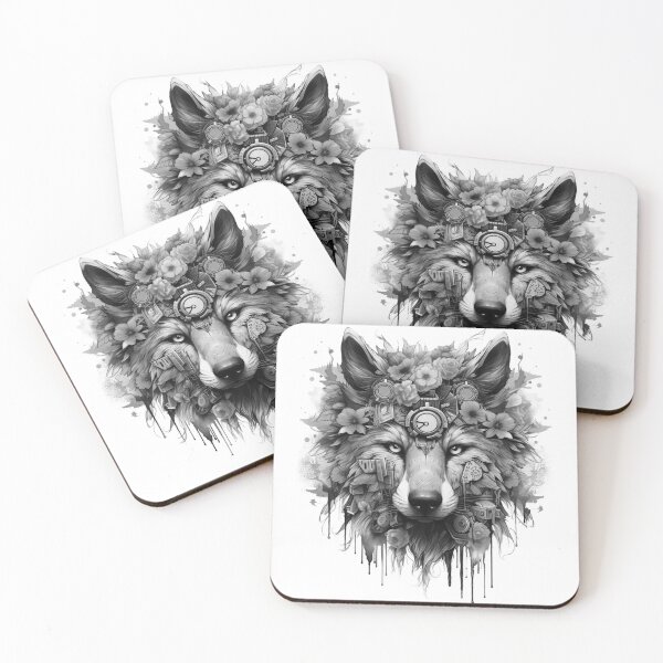 Item preview, Black and White Cyber Wolf with Cyber-Flowers for Cyber-Mega-Gangsters designed and sold by NapNapSleeper.