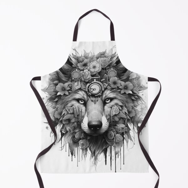 Item preview, Black and White Cyber Wolf with Cyber-Flowers for Cyber-Mega-Gangsters designed and sold by NapNapSleeper.