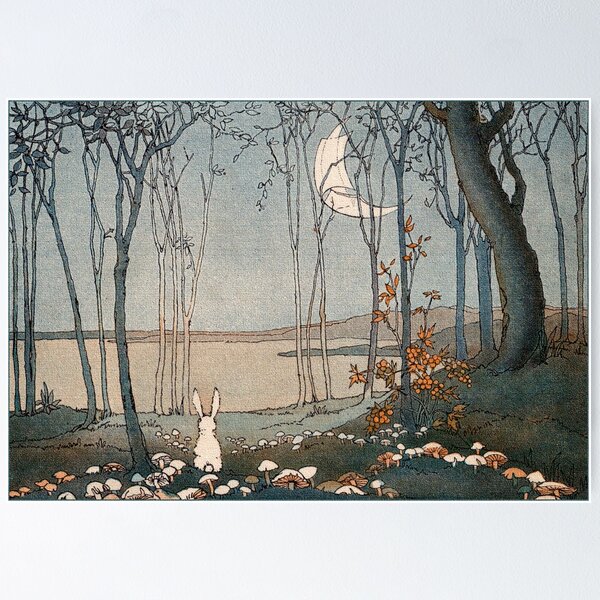 Vista previa del artículo con la obra «Bunny y la luna nueva - Shirley Kite», diseñado y vendido por forgottenbeauty.