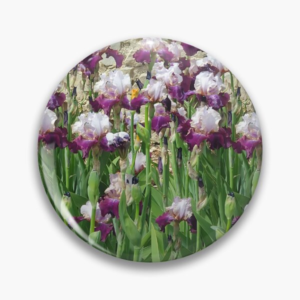 Item preview, irises, stems, leaves, bricks, seedlings, floral print designed and sold by Maria Mihailova.