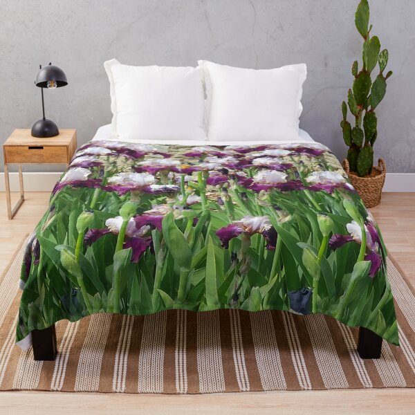 Item preview, irises, stems, leaves, bricks, seedlings, floral print designed and sold by Maria Mihailova.