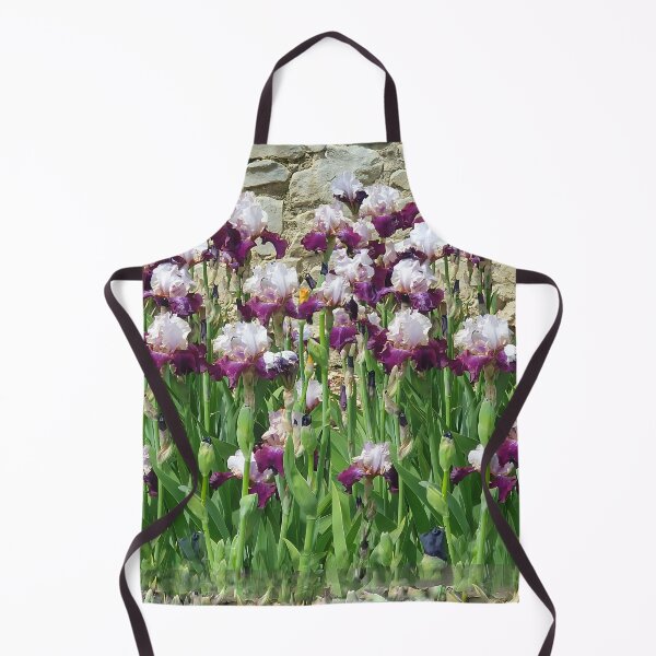 Item preview, irises, stems, leaves, bricks, seedlings, floral print designed and sold by Maria Mihailova.