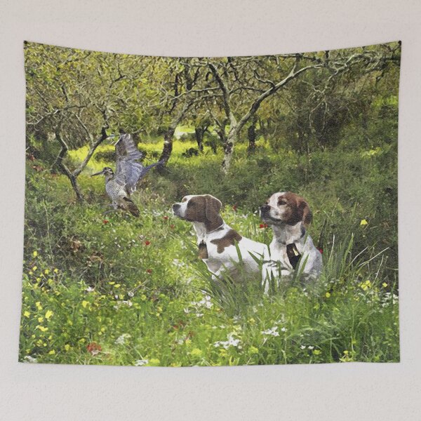 Artikelvorschau, Brittany Spaniel jagt im Wald entworfen und verkauft von TammyHunterArt.