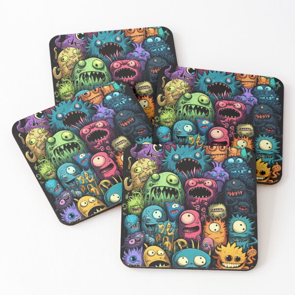 Item preview, Many monsters, doodle art style, colorful, funny, neon watercolors  designed and sold by AiAgency.
