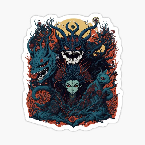 Folklore Phantasm: A Yokai Fusion of Colors and Legends Sticker