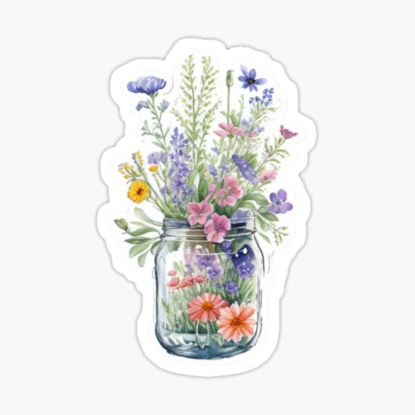 Item preview, Wildflower Bouquet In Mason Jar - Vivid, Whimsical, Watercolour Design designed and sold by BBGIFTSUK.