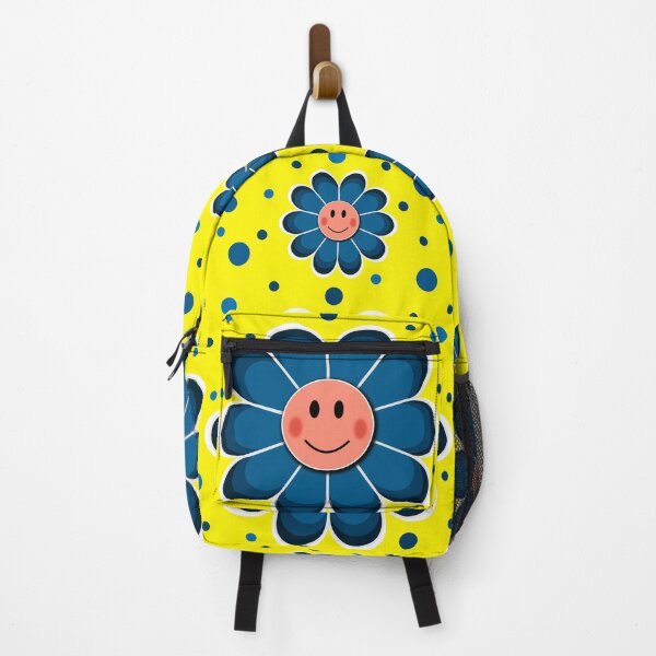 Item preview, Blue Flower face pattern on a yellow background designed and sold by Pear Tree Studio.