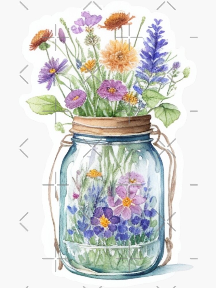 "Colourful Wildflowers In Mason Jar" Sticker for Sale by BBGIFTSUK Redbubble