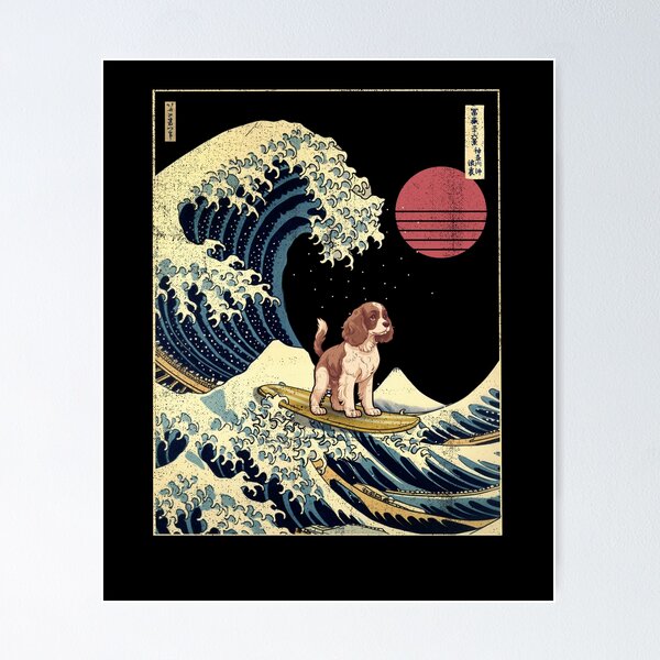 Item preview, English Springer Spaniel Kanagawa Japanese Surfing Wave designed and sold by rafaeltto.