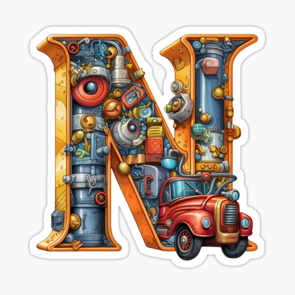 "Letter N in a mechanical style with a truck" Sticker for Sale by