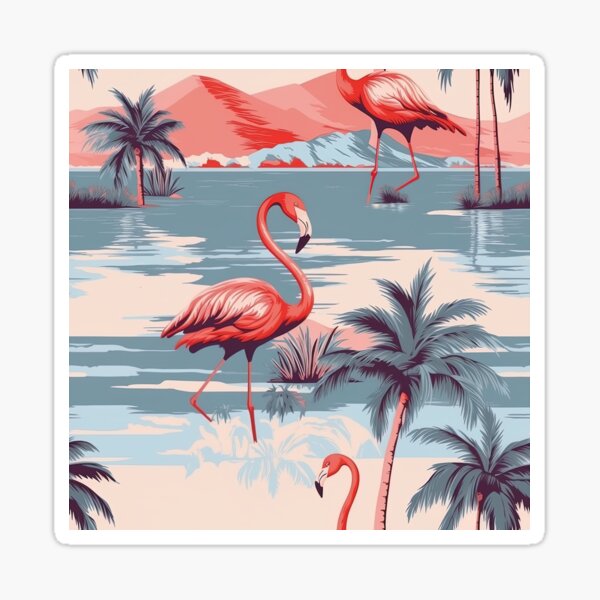 Artikel-Vorschau von Tropisches Flamingo-Muster im Vintage-Reiseplakat-Stil, designt und verkauft von EverettAtlas.