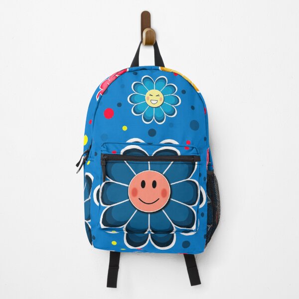 Item preview, Flower Face Pattern in mixed colours on a blue background designed and sold by Pear Tree Studio.