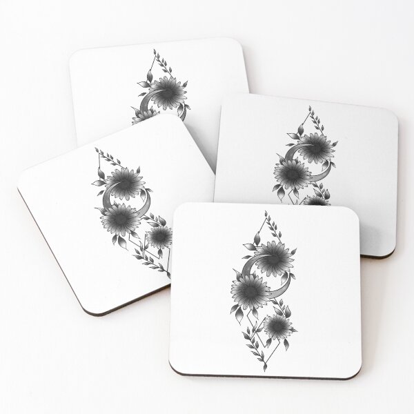 Item preview, Black and white sunflower and moon geometric sticker designed and sold by SarasStuff94.