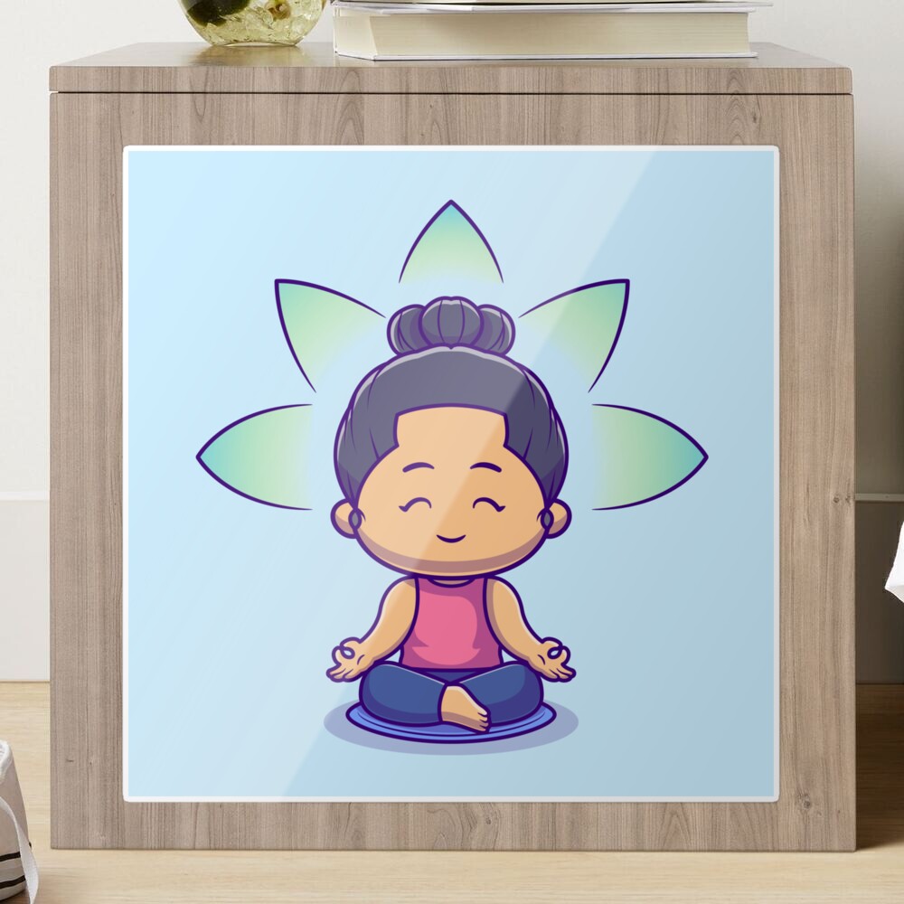 Cute Woman Meditation Yoga Cartoon