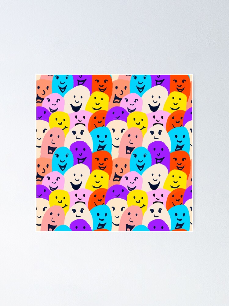 Happy Smiley Face Characters Seamless Pattern | Poster