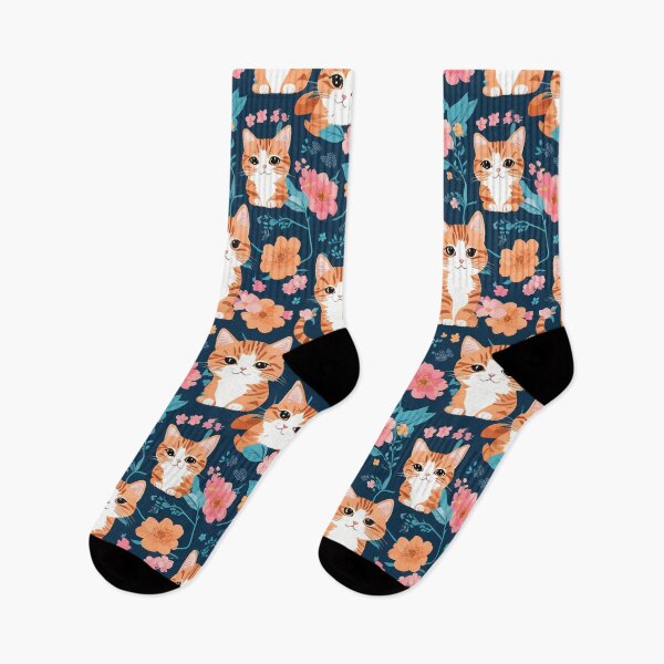 Item preview, Orange Tabby Cat Kitten Floral Pattern designed and sold by chirpy bird.