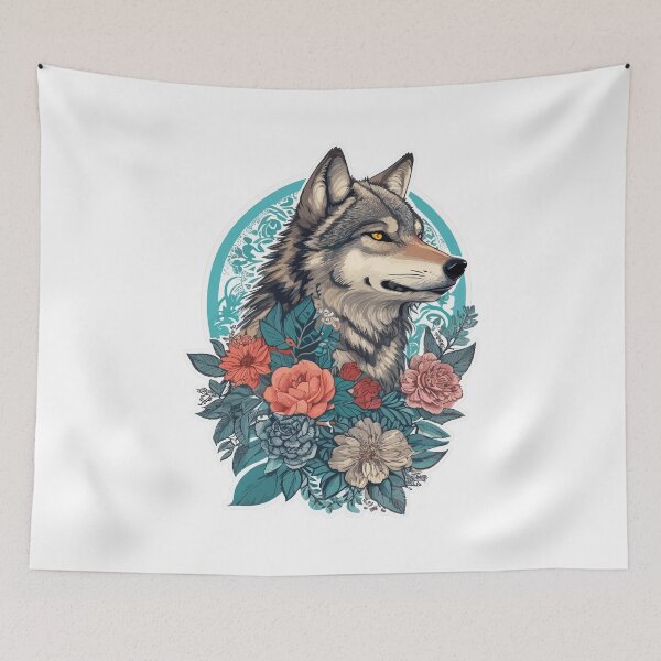 Item preview, Wolf with flowers girls, Wolf Lovers, Wolf Portrait, Girls designed and sold by Porcupine Tees ⭐⭐⭐⭐⭐.