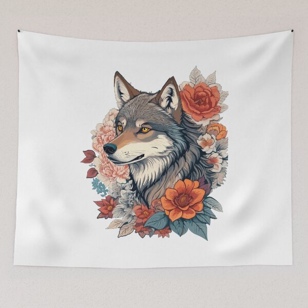 Item preview, Wolf with flowers girls, Wolf Lovers, Wolf Portrait, Aesthetic, Girls designed and sold by Porcupine Tees ⭐⭐⭐⭐⭐.