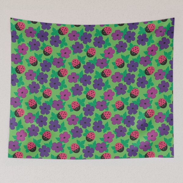 Item preview, Flower Blossoms and Ladybug Beetles Seamless Repeat Pattern designed and sold by MoePark.