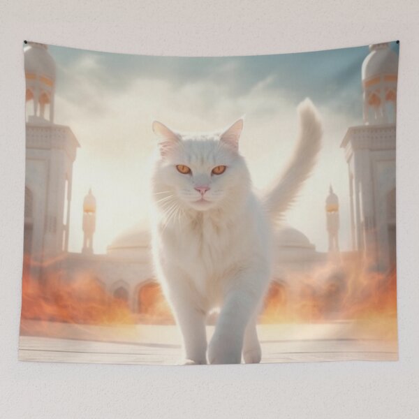Item preview, white_orange_cat_walking_pass_temple designed and sold by Kirollos9.