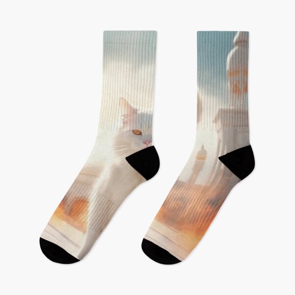 Item preview, white_orange_cat_walking_pass_temple designed and sold by Kirollos9.
