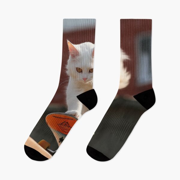Item preview, turkish_angora_white_orange_cat_playing_skateboard designed and sold by Kirollos9.