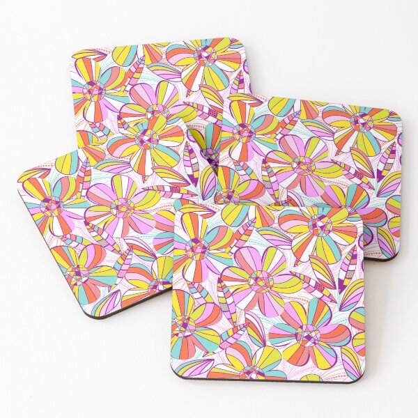 Item preview, Retro 1970s flower power in the cocktail lounge - white with jewel tone big florals designed and sold by BlackDogArtists.