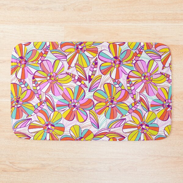 Item preview, Retro 1970s flower power in the cocktail lounge - white with jewel tone big florals designed and sold by BlackDogArtists.