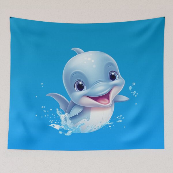 Item preview, Cute animated baby dolphin in the water designed and sold by DigitalPixelize.