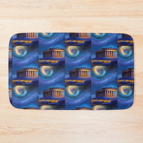 Item preview, a Greek building type acropolis with columns and steps in front of a moon designed and sold by johndesignwaves.