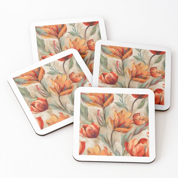 Item preview, Floral Pattern Art: Vibrant Orange Tulips on Beige Background designed and sold by GiveMeMood.