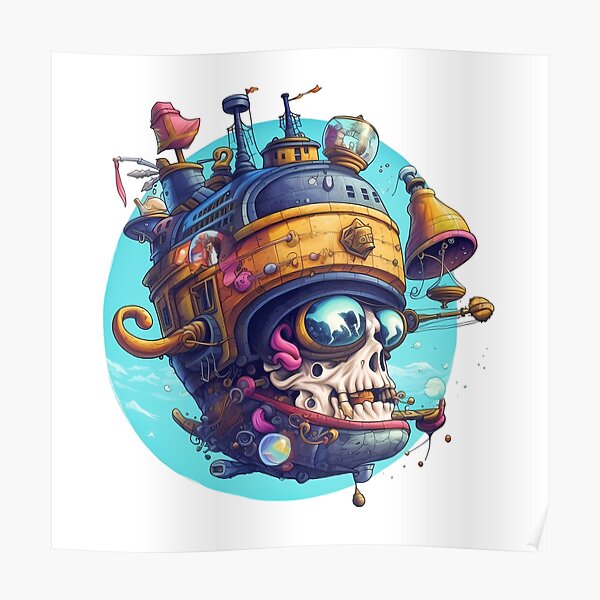 Galactic Mortality: Skull Spaceship Digital Art Poster