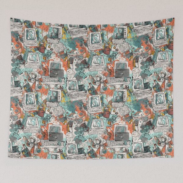 Item preview, Graffiti-Inspired Pattern of Old and New Computers and Accessories designed and sold by GiveMeMood.