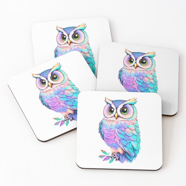 Item preview, Beautiful Holographic Pastel Colorful Barn Owl on Tree Branch designed and sold by Cawaiico.