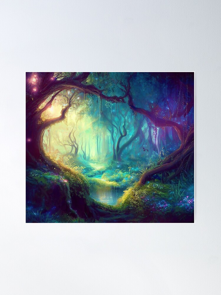 Thumbnail 2 of 3, Poster, lush fantasy forest designed and sold by cokemann.
