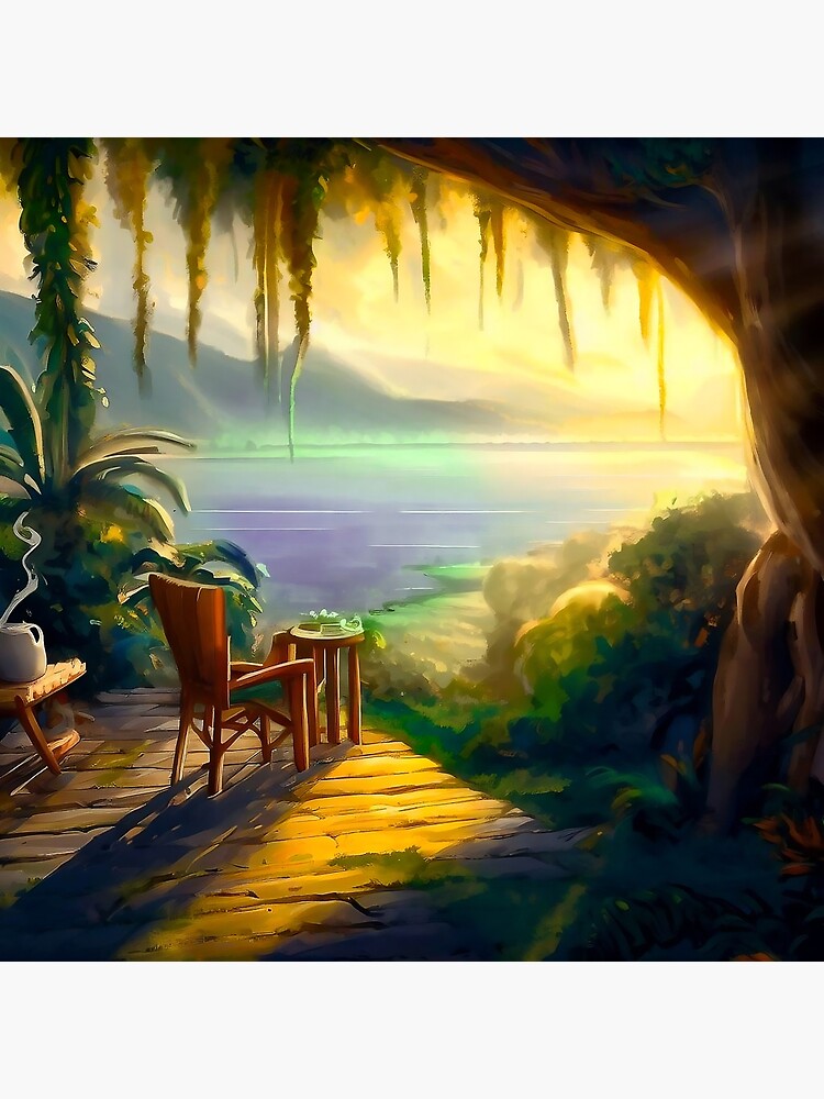 Thumbnail 2 of 2, Greeting Card, Awaken Your Senses: Savor a Perfect Cup of Coffee in a Charming Cottage by the Lake! designed and sold by cokemann.
