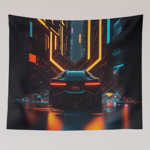 Item preview, Furturistic Car On Neon Street designed and sold by cyberartmaker.