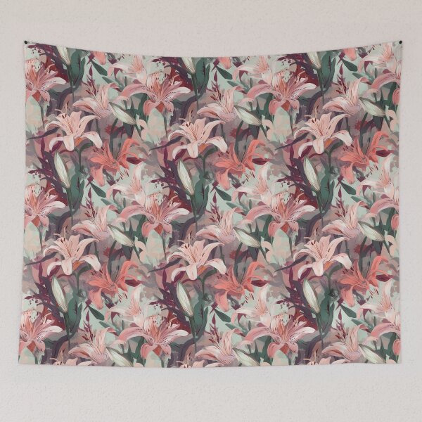 Item preview, Beautiful Floral Print with Pink Lilies designed and sold by GiveMeMood.