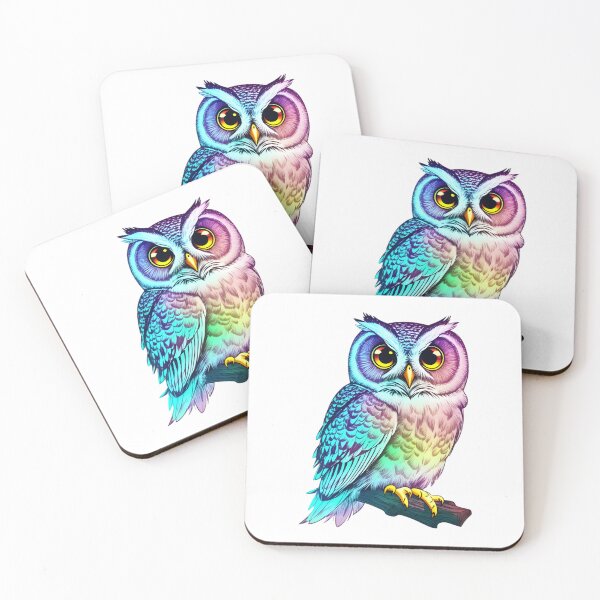 Item preview, Holographic Gradient Colorful Pastel Barn Owl On Tree Branch designed and sold by Cawaiico.