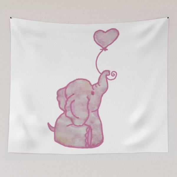 Item preview, Pink Cloud Elephant Holding Heart Balloon designed and sold by KayleeRoseArt.
