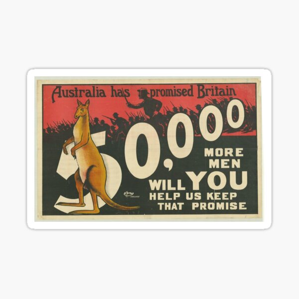 Vista previa del artículo con la obra «Etiqueta engomada australiana del cartel del reclutamiento WW1», diseñado y vendido por jlucas24.