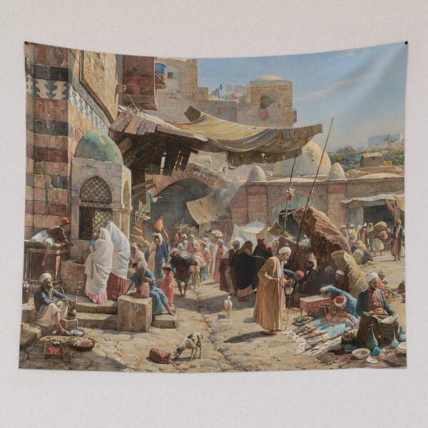 Item preview, Market In Jaffa Palestine Painting Drawn 1887 By Gustav Bauernfeind designed and sold by Hurriyyatee.