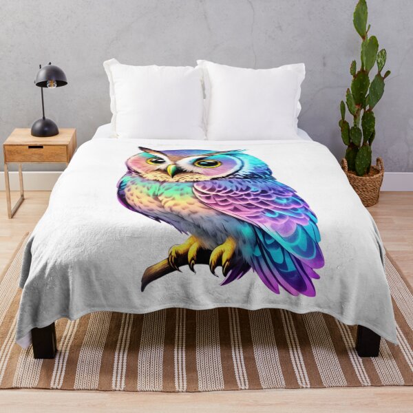 Item preview, Multicolored Holographic Gradient Pastel Barn Owl Art designed and sold by Cawaiico.