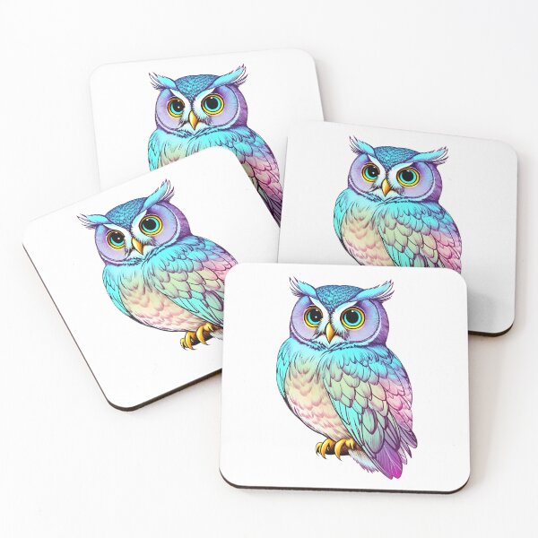 Item preview, Multicolored Holographic Gradient Pastel Wise Owl Art designed and sold by Cawaiico.